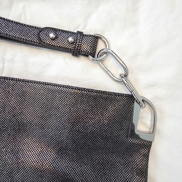 Badgley Mischka Designer Gray Suede Silver Hobo Shoulder Bag Dark Romance Boho - Picture 5 of 8